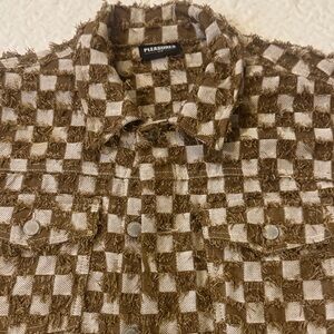 Pleasures Brown and White Checkered Bomber Jacket
